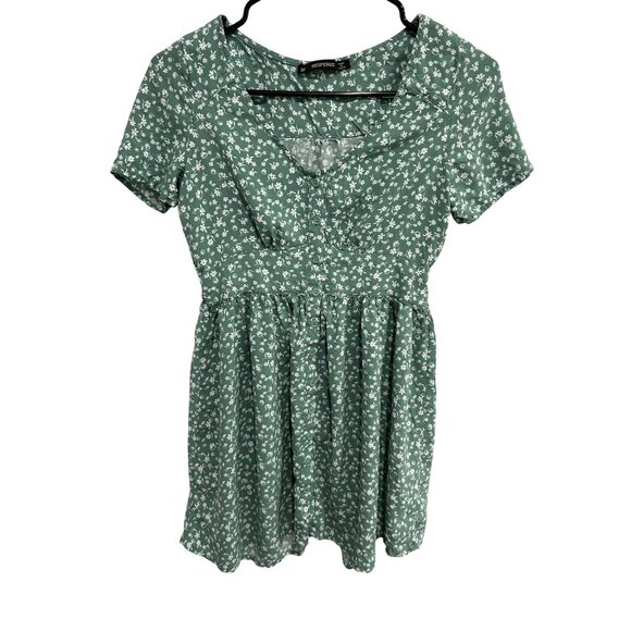 Green Floral Button-Front Short-Sleeve Dress Hesperus Sz M Y2K Coquette Feminine - Picture 1 of 8